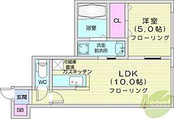 レイディアント南9条 1LDKの間取図画像