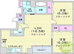 アンディール円山 2LDKの間取図画像