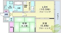 ドミ22山鼻 2LDKの間取図画像