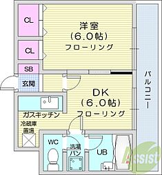 大玄ビル 1DKの間取図画像