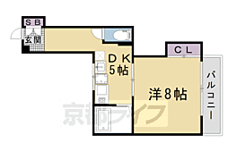 JR山陰本線 丹波口駅 徒歩10分の賃貸マンション 2階1DKの間取り