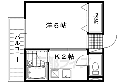 プライムシティおむろ 2階1Kの間取り