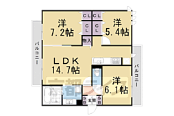 くおん嵯峨　東棟 2階3LDKの間取り