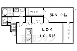 ラ・クール北山 2階1SLDKの間取り
