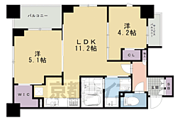 リヴァーク四条烏丸 8階2LDKの間取り