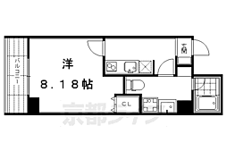 フォース二条城東 2階1Kの間取り