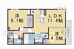 京都市伏見区下鳥羽西柳長町アパート 2LDKの間取図画像