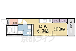 ハーモニーテラス勧修寺平田町 1DKの間取図画像