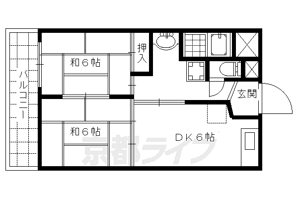 足立ハイツ太秦 403｜京都府京都市右京区太秦森ケ前町(賃貸マンション2DK・4階・39.76㎡)の写真 その2