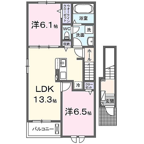 パピーII 201｜和歌山県和歌山市毛見(賃貸アパート2LDK・2階・59.55㎡)の写真 その2