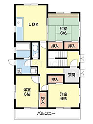 岡山丁マンション 3階3LDKの間取り