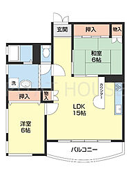 河彦I 2階2LDKの間取り