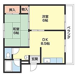 ハイツ南風 2階2DKの間取り