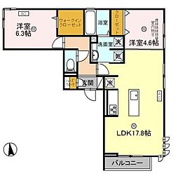 D-ROOM和歌山四番丁 2LDKの間取図画像