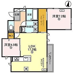 D-ROOM和歌山黒田2 2LDKの間取図画像