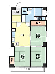 AREA伏虎 3階3DKの間取り