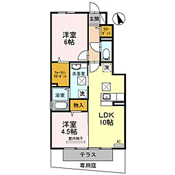 ルーチェ木ノ本 1階2LDKの間取り