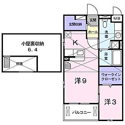 ペシュール西小二里 2階1LDKの間取り