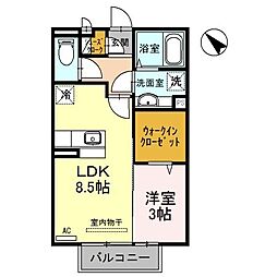 フィオーレ野崎III 2階1LDKの間取り