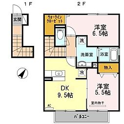 イソラ フェリジェII 2階2DKの間取り