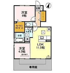 モクレン 1階2LDKの間取り