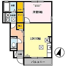 D-room秋月　C棟 1階1LDKの間取り