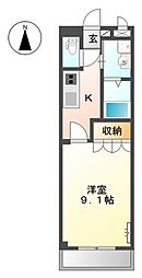 彩城A 1Kの間取図画像