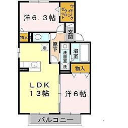 パインテイルB棟 2LDKの間取図画像