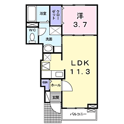 プリムローズ1 1LDKの間取図画像