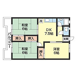 コーポサンライト 3DKの間取図画像