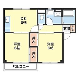 プラドール西小二里 2DKの間取図画像