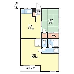 Kアパルトマン 2DKの間取図画像