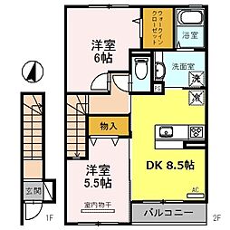 D-room下井阪南 2DKの間取図画像