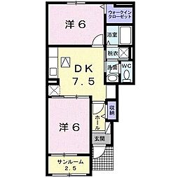 ル・ボヌール 2DKの間取図画像