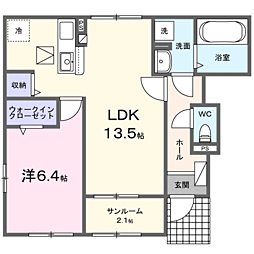 サンリットI (和歌山市内原) 1LDKの間取図画像