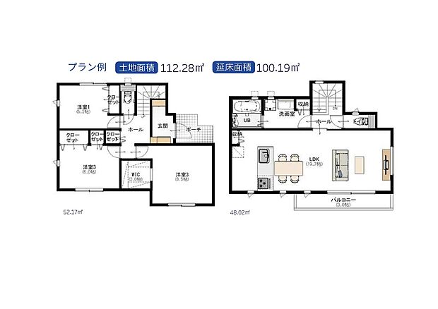 間取図)建物参考プラン：建物価格1800万円〜(税込)、建物面積100.19平米