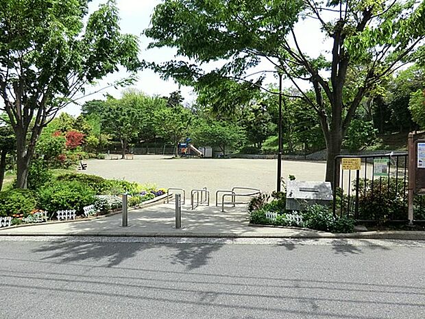 公園の周りが小さな雑木林になっていて緑に囲まれています。花壇も綺麗に手入れされており、お散歩をするのも楽しい公園です。