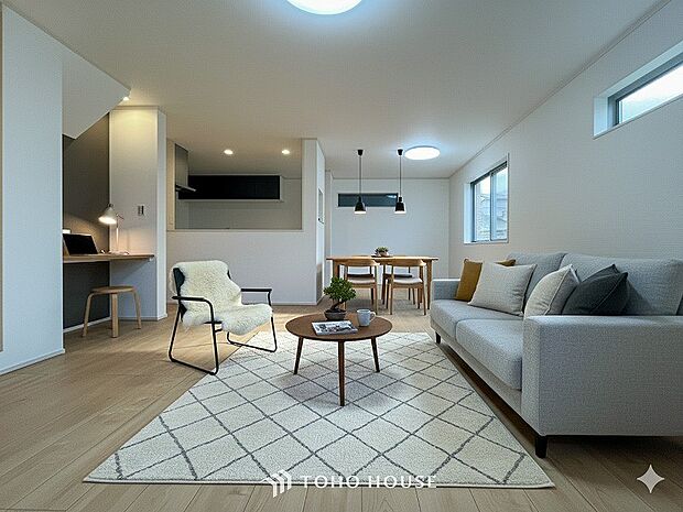 光と風があふれる開放的なリビングダイニングには自然と家族みんなが集まってきます。