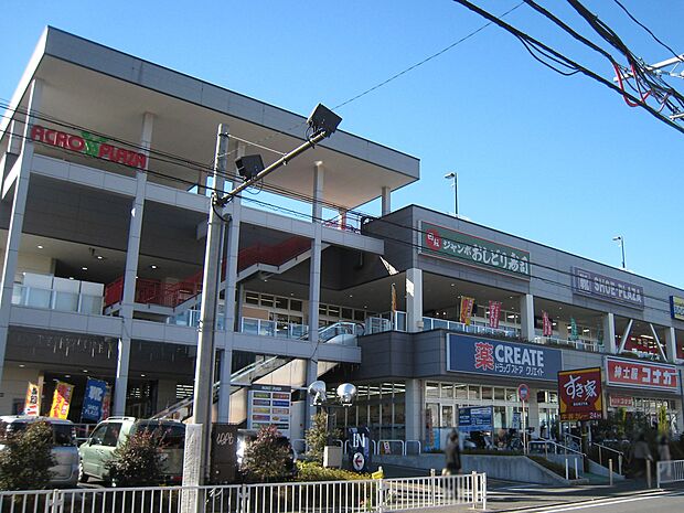 スーパー、衣料品店、飲食店、100円ショップ、ドラッグストア、ブックオフなどが入った複合施設。