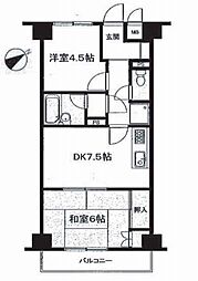 グレイスプラザ鶴見 2DKの間取図画像