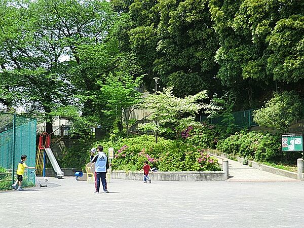 神奈川大学や捜真女学院などアカデミックな環境が広がるエリアに立地する公園。滑り台や小さな遊具があります。