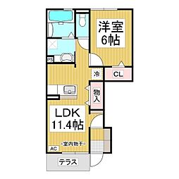 アリエッタ 1階1LDKの間取り