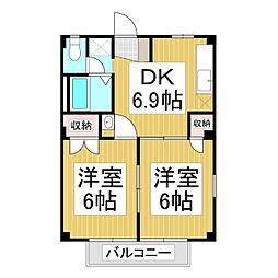 ファミールひまわり 2階2DKの間取り