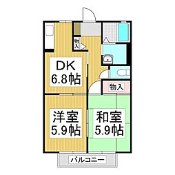 フレグランス久葉 2階2DKの間取り