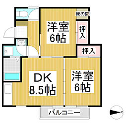 ハイツ丹波島1 2階2DKの間取り