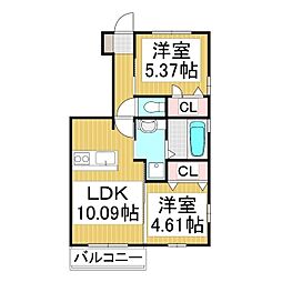 （仮）D-room青木島 1階2LDKの間取り
