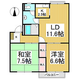 フレグランスレオ 2階2LDKの間取り