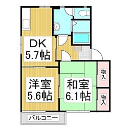 コート岡田屋　D棟 2階2Kの間取り