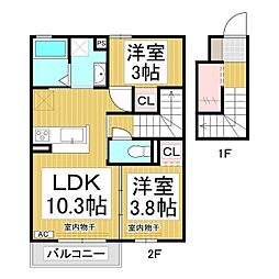 トリシア篠ノ井 2階2LDKの間取り