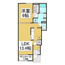 ハーベスト・ヤマ 1階1LDKの間取り